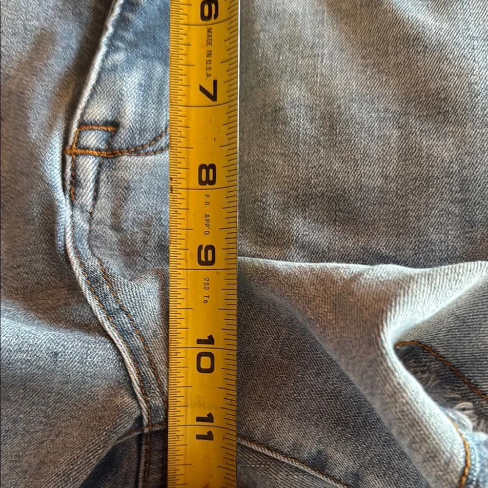 Blue Distressed Jean Shorts with Frayed Hem - Picture 5 of 6